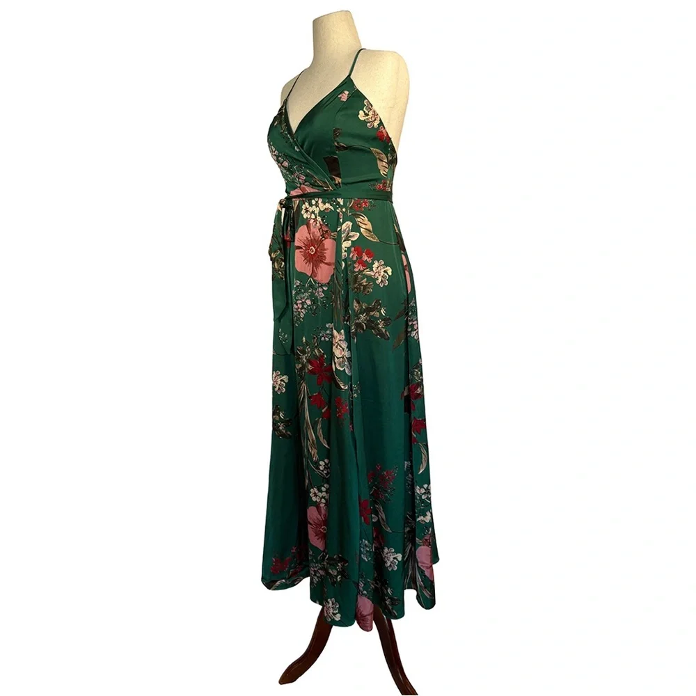 Lulus Still the One Emerald Green Floral Print Satin Maxi Dress | Size Large - Picture 8 of 8